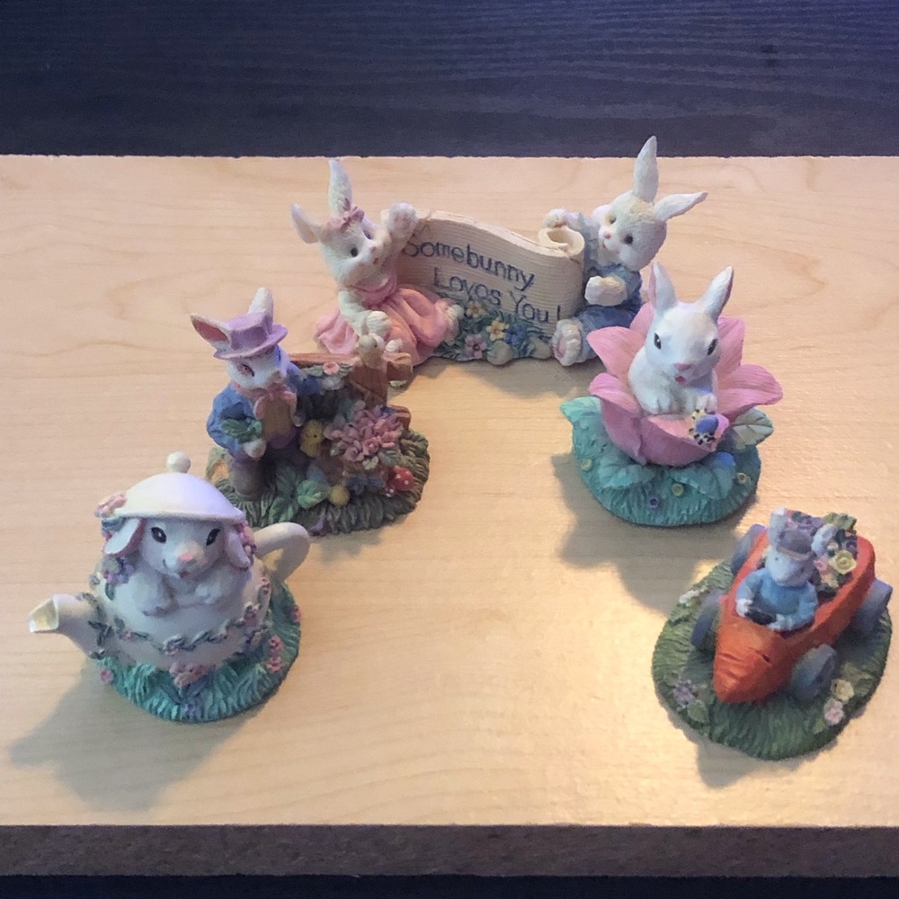 Set of Five Vintage Rabbits Ceramic Figurines